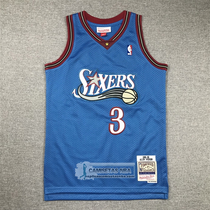 Camiseta Nino Philadelphia 76ers Allen Iverson NO 3 Mitchell & Ness 1999-00 Azul